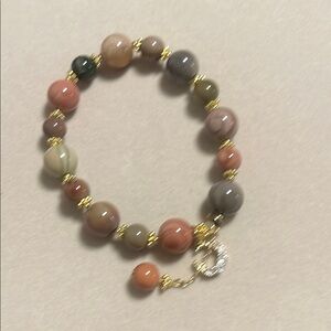 Elegant Alashan Agate Beaded Bracelet with Gold Accents